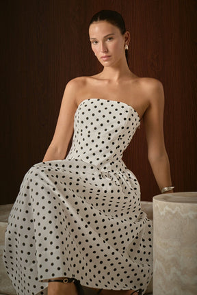 ENDLESS ROSE - Strapless Polka Dot Taffeta Midi Dress - DRESSES available at Objectrare
