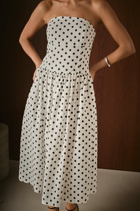 ENDLESS ROSE - Strapless Polka Dot Taffeta Midi Dress - DRESSES available at Objectrare