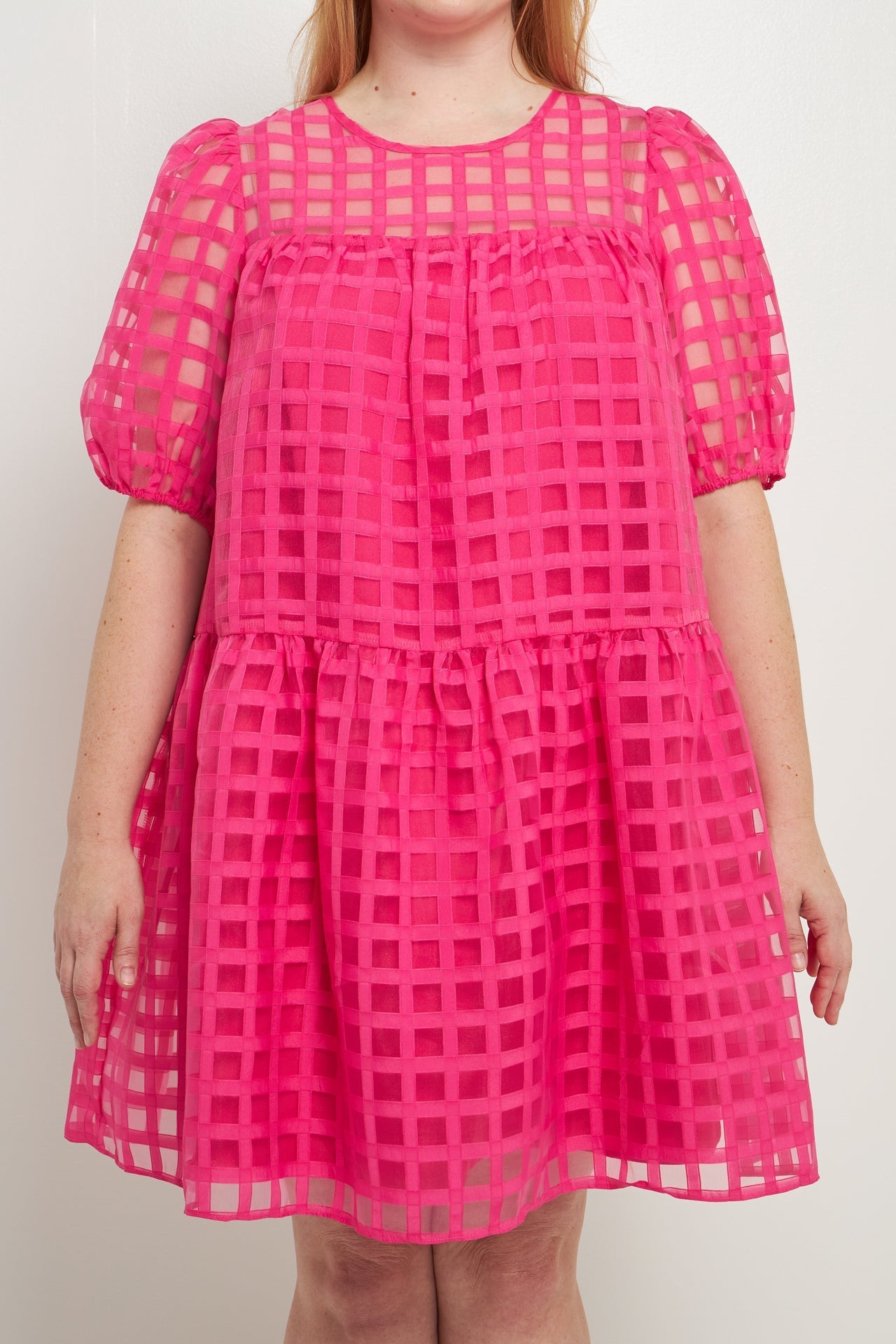 ENGLISH FACTORY - English Factory - Gridded Puff Sleeve Dress - DRESSES available at Objectrare