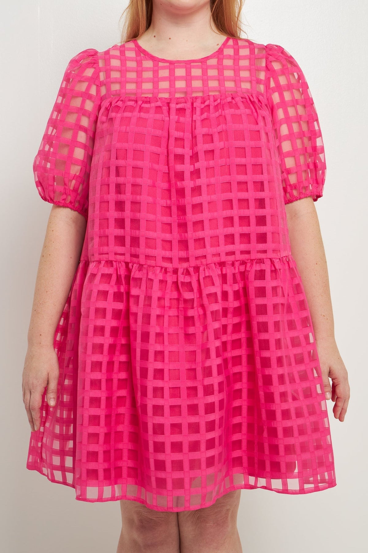 ENGLISH FACTORY - English Factory - Gridded Puff Sleeve Dress - DRESSES available at Objectrare