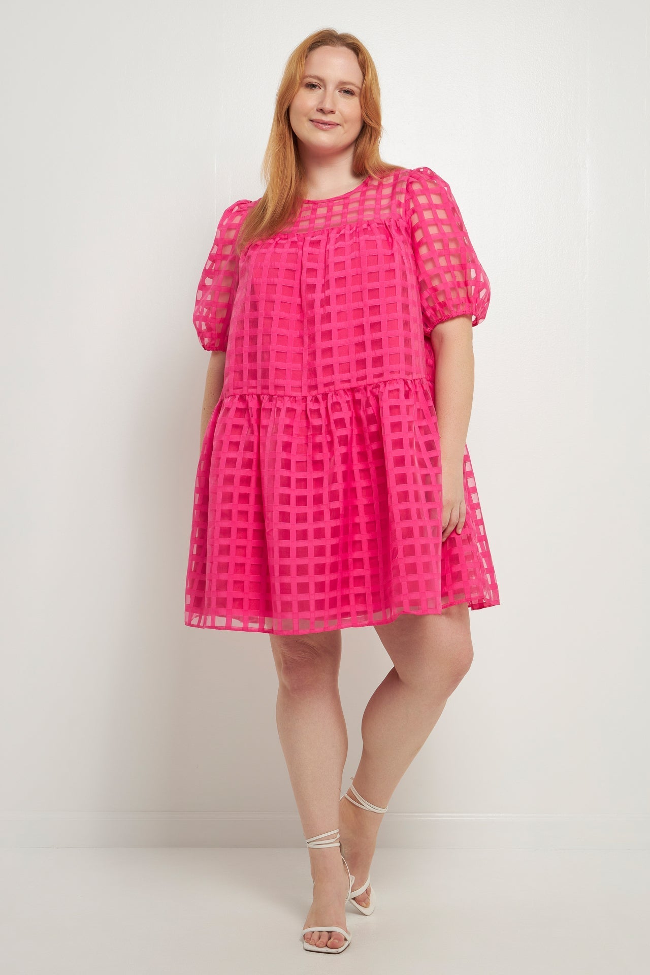 ENGLISH FACTORY - English Factory - Gridded Puff Sleeve Dress - DRESSES available at Objectrare