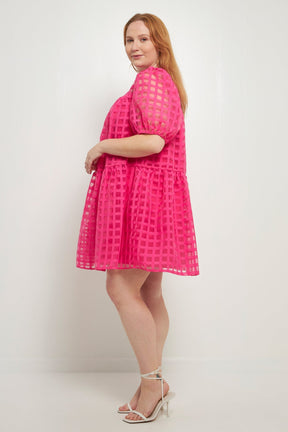 ENGLISH FACTORY - English Factory - Gridded Puff Sleeve Dress - DRESSES available at Objectrare