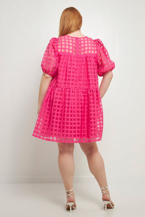 ENGLISH FACTORY - English Factory - Gridded Puff Sleeve Dress - DRESSES available at Objectrare