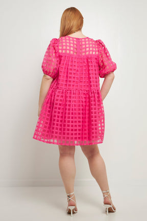 ENGLISH FACTORY - Gridded Puff Sleeve Dress - DRESSES available at Objectrare