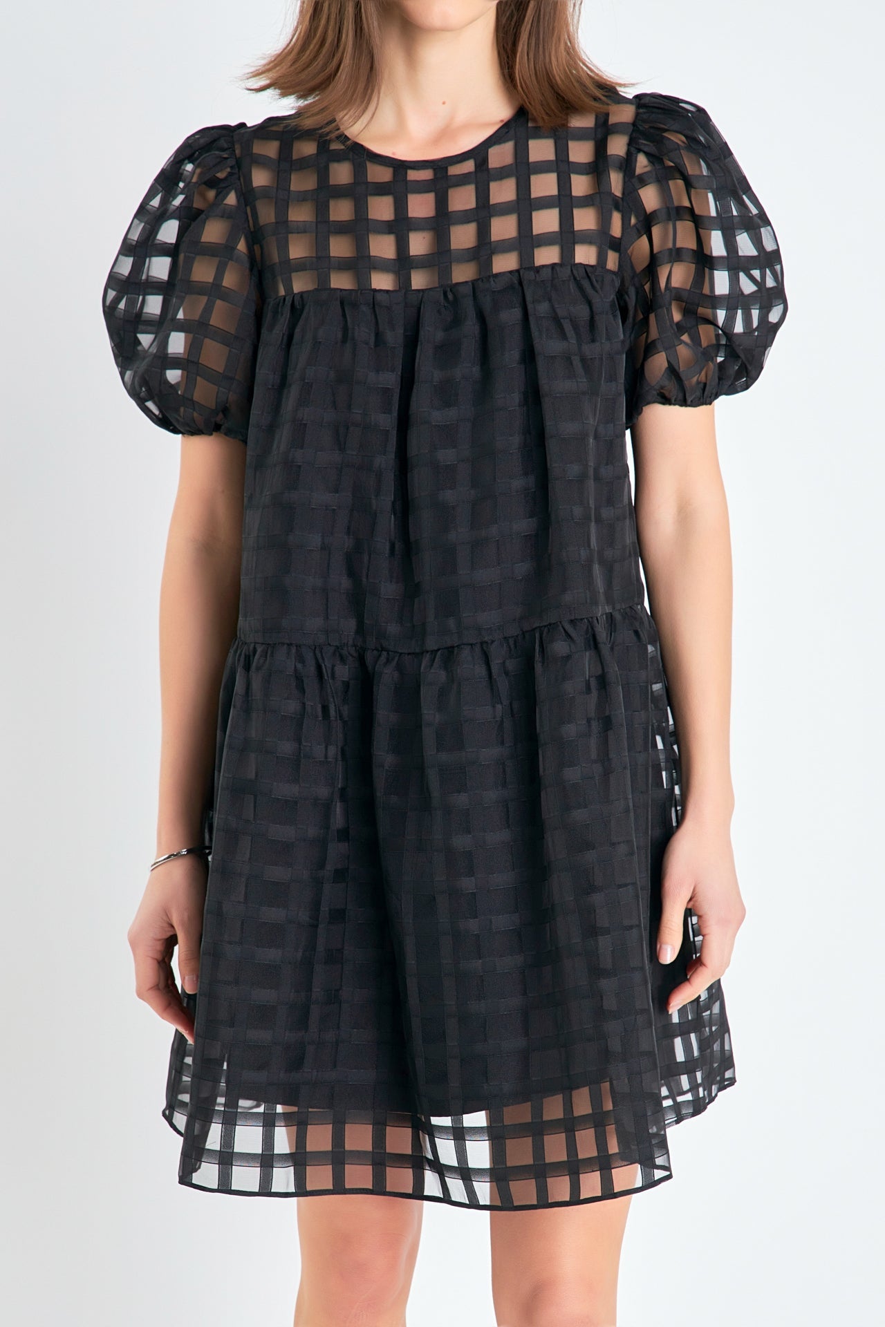 ENGLISH FACTORY - English Factory - Gridded Organza Mini Dress - DRESSES available at Objectrare