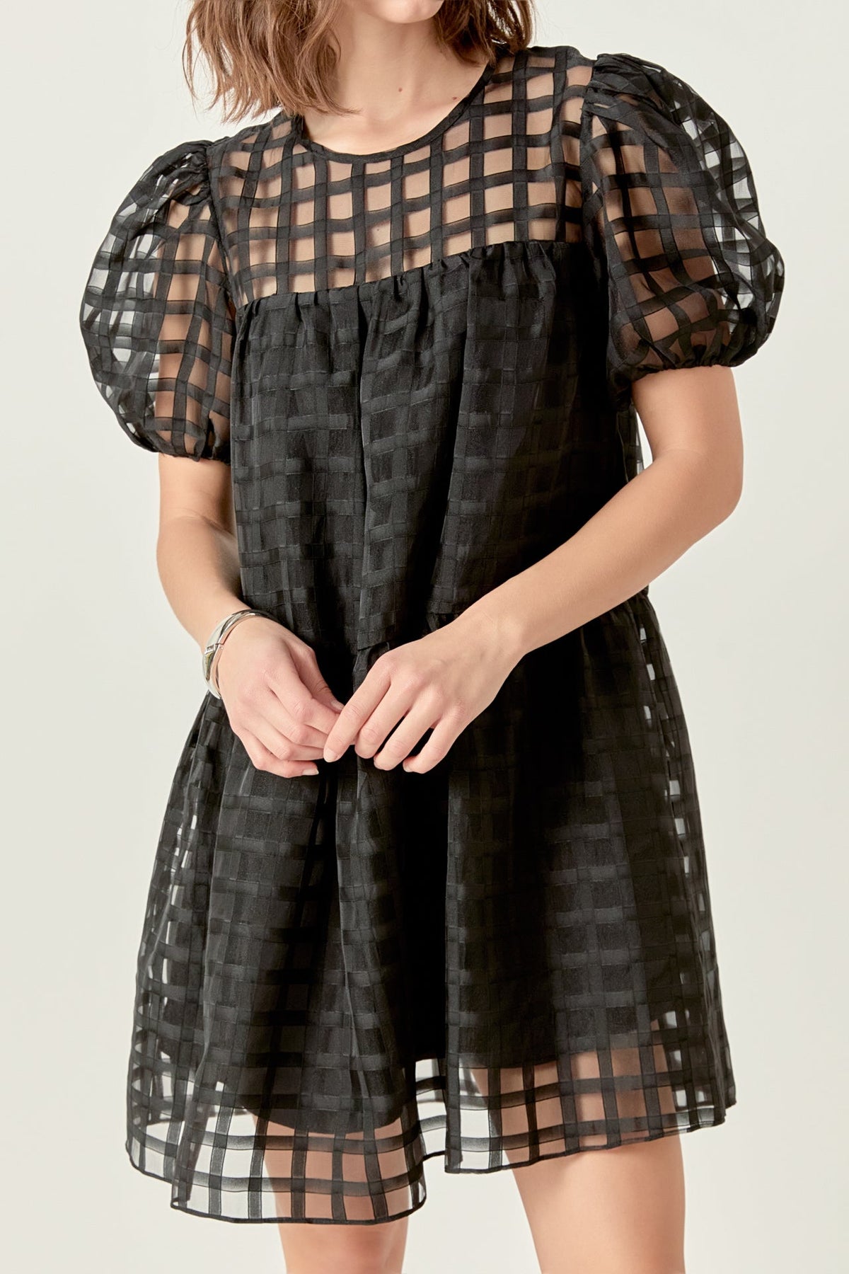 Gridded Organza Mini Dress