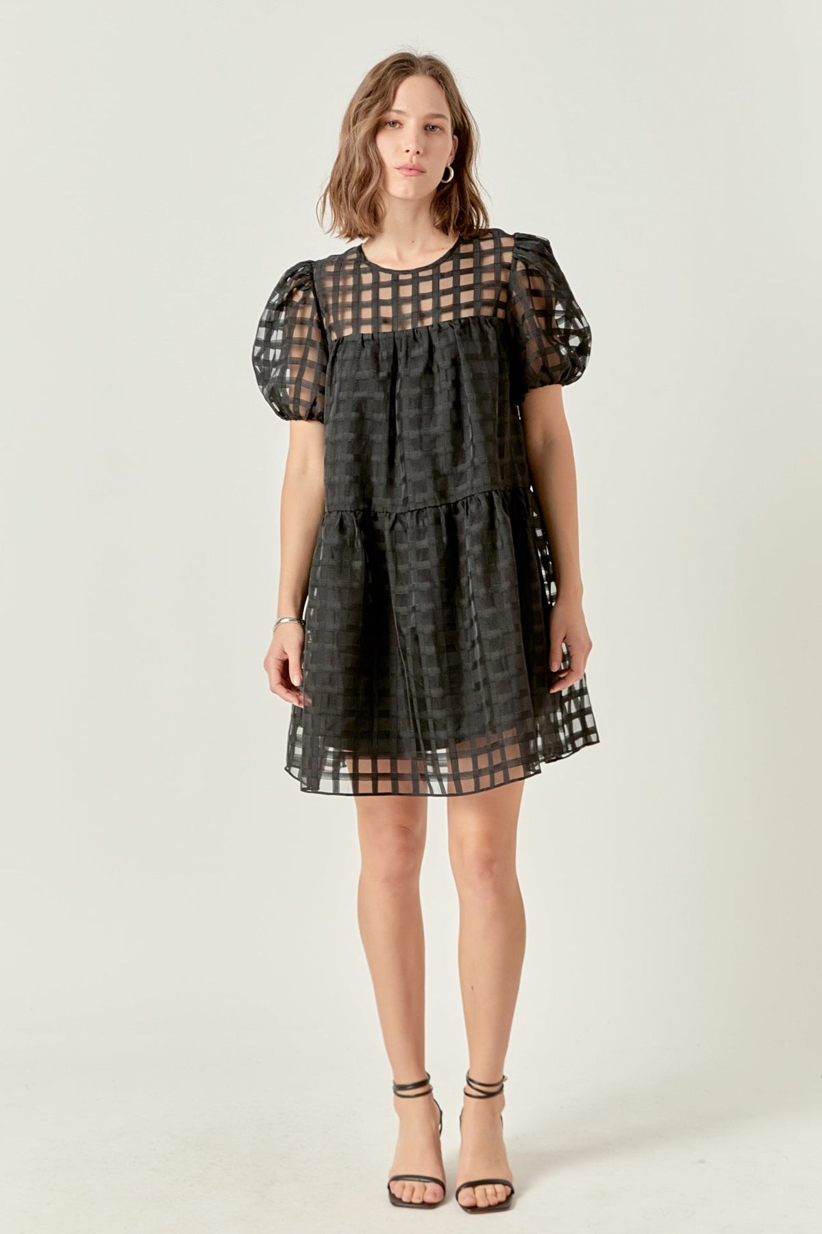 Gridded Organza Mini Dress
