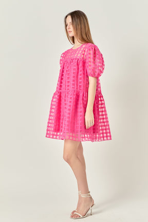 Gridded Organza Mini Dress