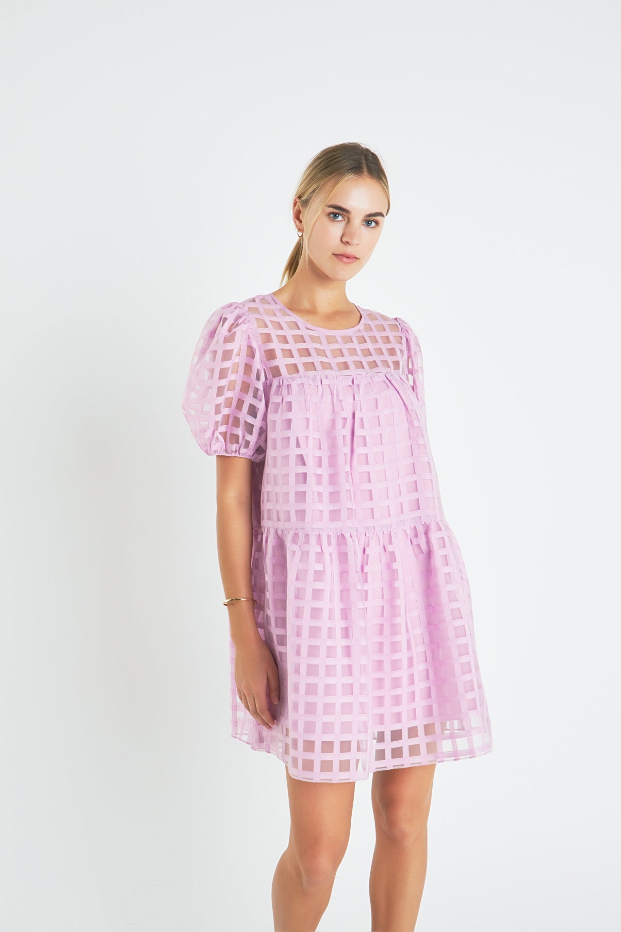 ENGLISH FACTORY - English Factory - Gridded Organza Mini Dress - DRESSES available at Objectrare