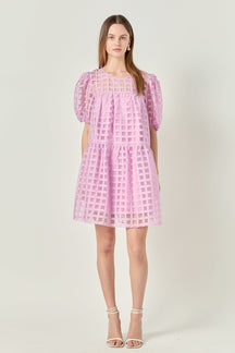 Gridded Organza Mini Dress