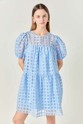 Gridded Organza Mini Dress