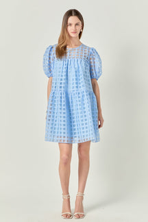 Gridded Organza Mini Dress