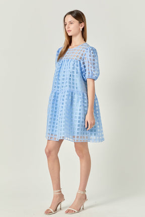 Gridded Organza Mini Dress