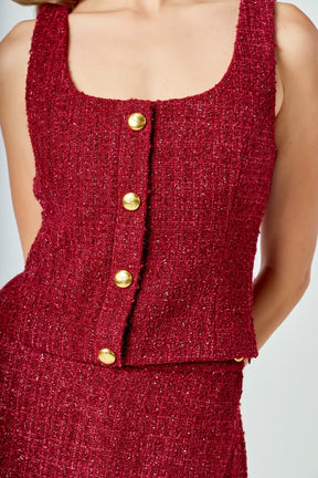 ENDLESS ROSE - Tweed Scoop Neck Buttoned Top - TOPS available at Objectrare