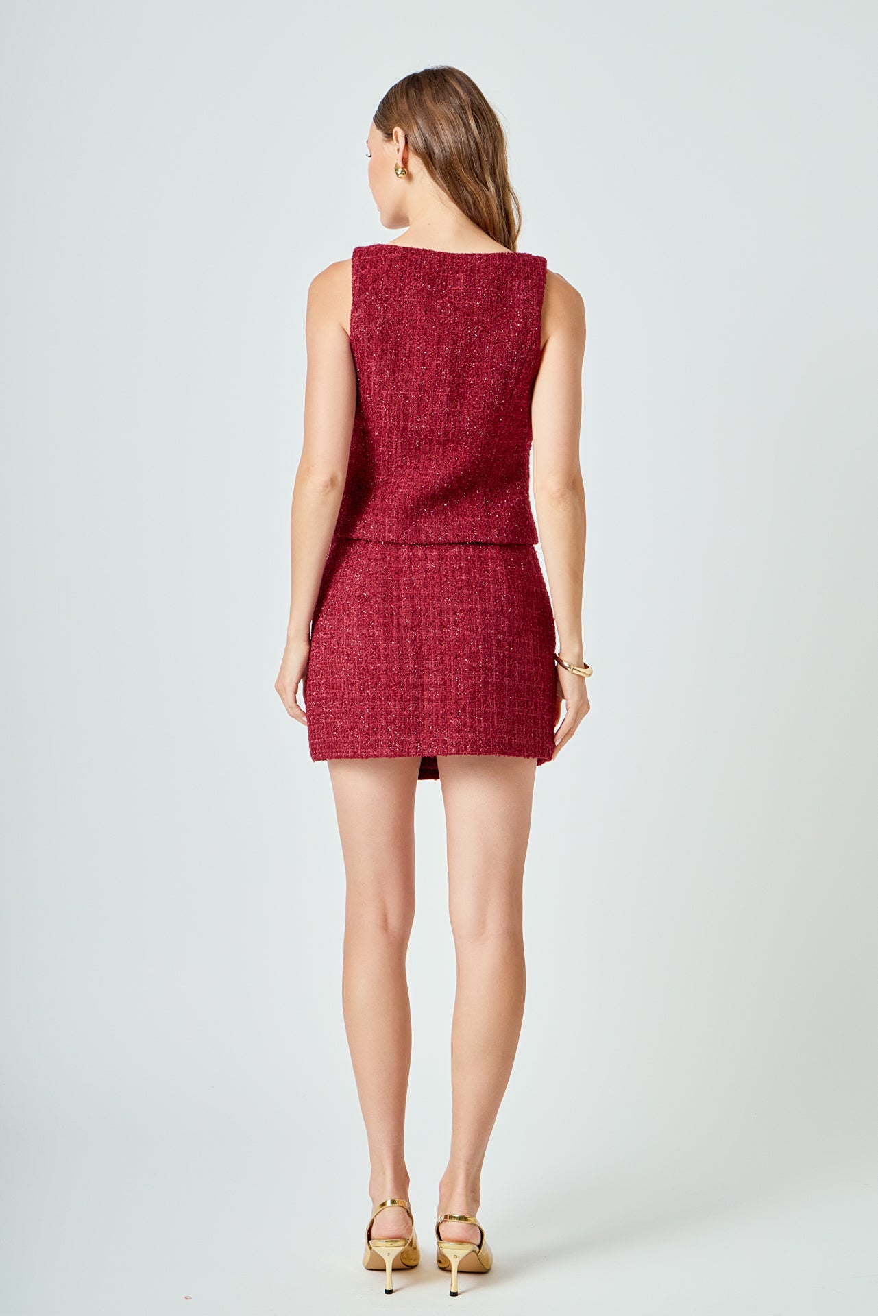 ENDLESS ROSE - Tweed Scoop Neck Buttoned Top - TOPS available at Objectrare