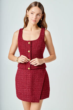 ENDLESS ROSE - Tweed Front Flap Mini Skirt - SKIRTS available at Objectrare