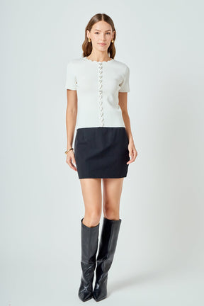 ENDLESS ROSE - Scalloped Accent Button Knit Top - TOPS available at Objectrare