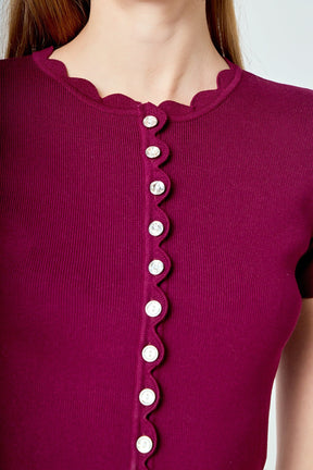 ENDLESS ROSE - Scalloped Accent Button Knit Top - TOPS available at Objectrare