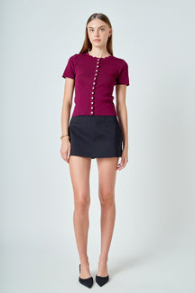 ENDLESS ROSE - Scalloped Accent Button Knit Top - TOPS available at Objectrare