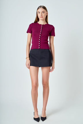 ENDLESS ROSE - Scalloped Accent Button Knit Top - TOPS available at Objectrare
