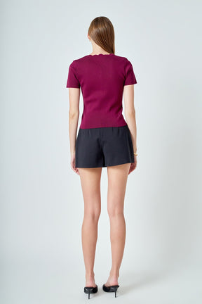 ENDLESS ROSE - Scalloped Accent Button Knit Top - TOPS available at Objectrare
