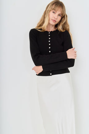 Scalloped Accent Split Long Cardigan