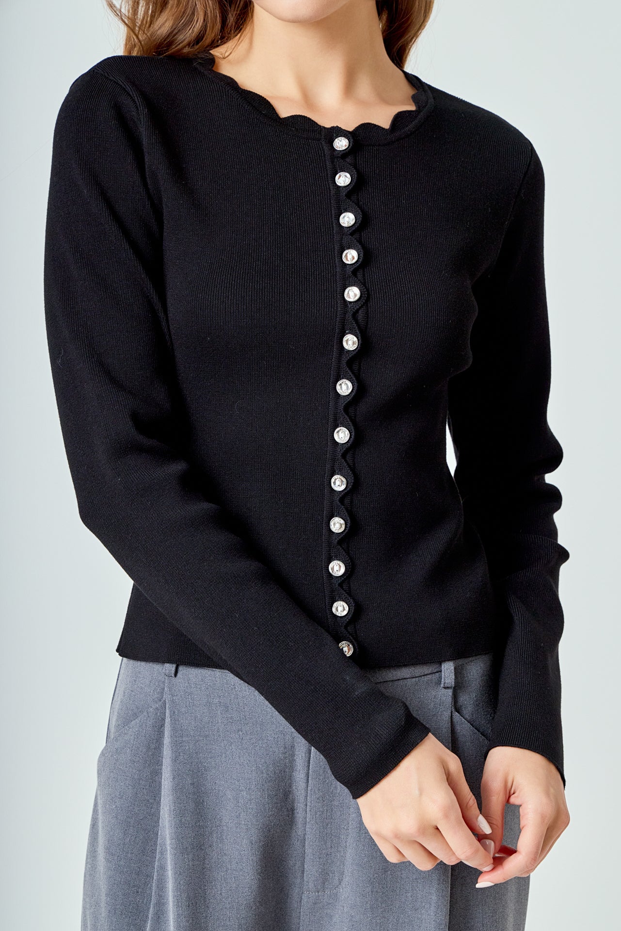 ENDLESS ROSE - Scalloped Accent Split Long Cardigan - SWEATERS & KNITS available at Objectrare