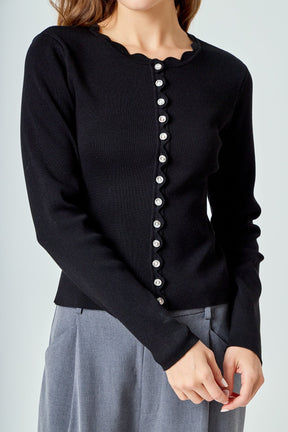 ENDLESS ROSE - Scalloped Accent Split Long Cardigan - SWEATERS & KNITS available at Objectrare