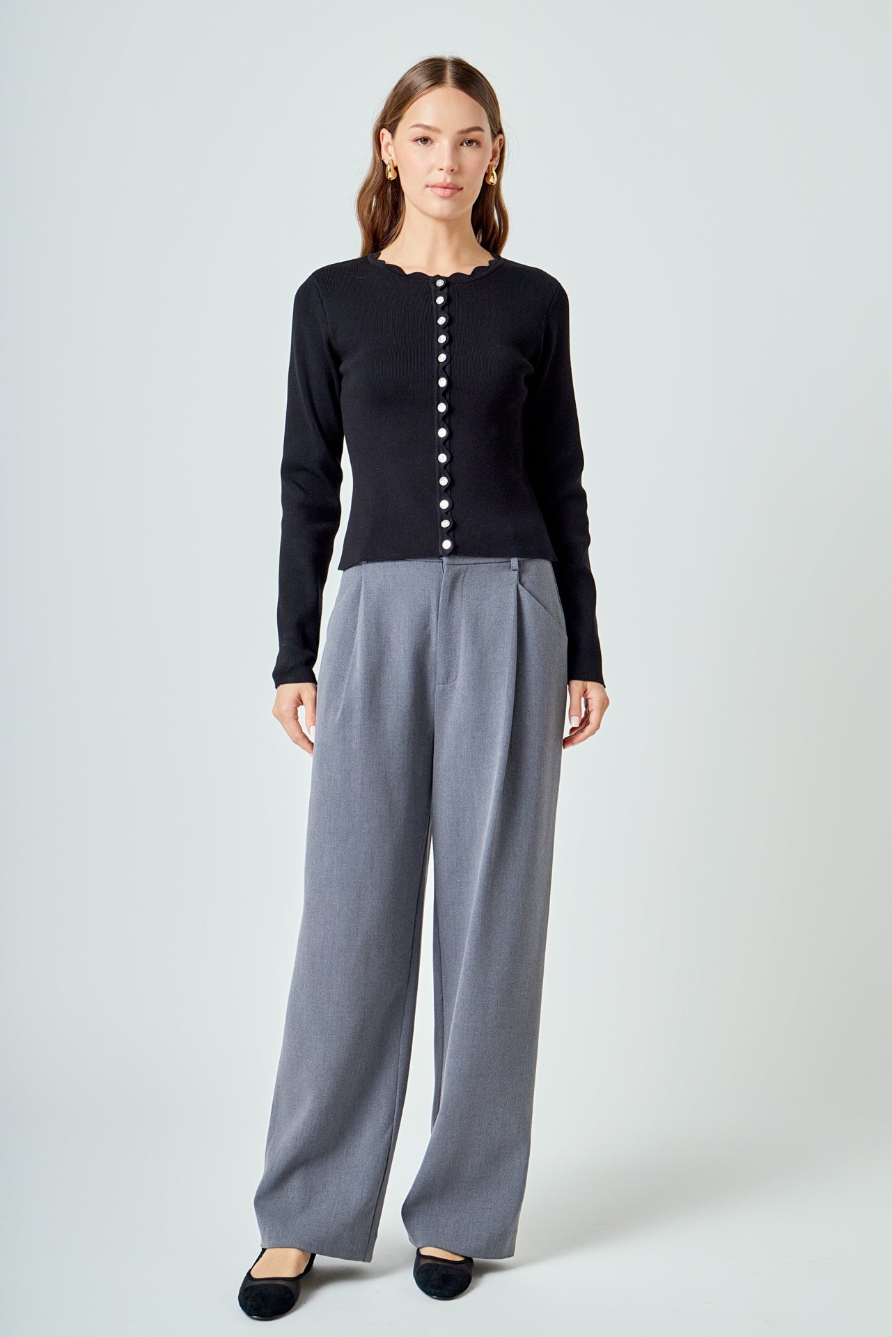 ENDLESS ROSE - Scalloped Accent Split Long Cardigan - SWEATERS & KNITS available at Objectrare