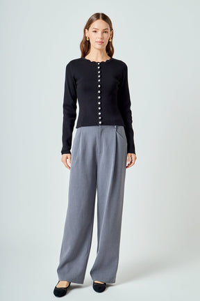 ENDLESS ROSE - Scalloped Accent Split Long Cardigan - SWEATERS & KNITS available at Objectrare