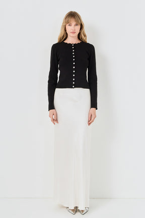 Scalloped Accent Split Long Cardigan