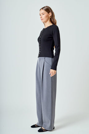 ENDLESS ROSE - Scalloped Accent Split Long Cardigan - SWEATERS & KNITS available at Objectrare