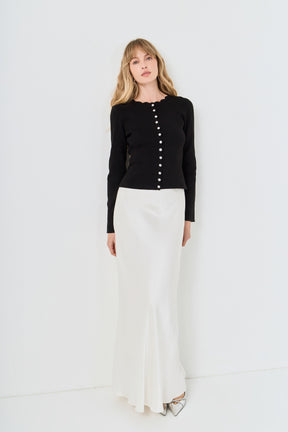 Scalloped Accent Split Long Cardigan