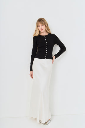 Scalloped Accent Split Long Cardigan