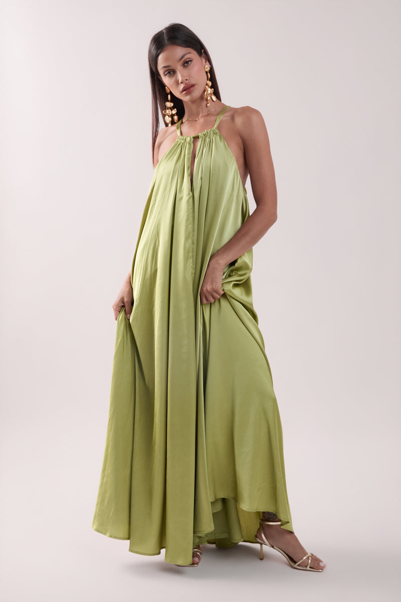 Halter Satin Bow Tie Maxi Dress