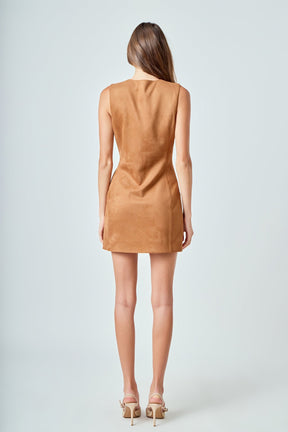 ENDLESS ROSE - Faux Suede Round Neck Buttoned Mini Dress - DRESSES available at Objectrare