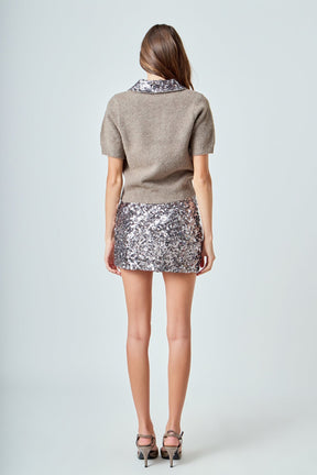 ENDLESS ROSE - Sequin Accent Collar Knit Sweater Top - SWEATERS & KNITS available at Objectrare