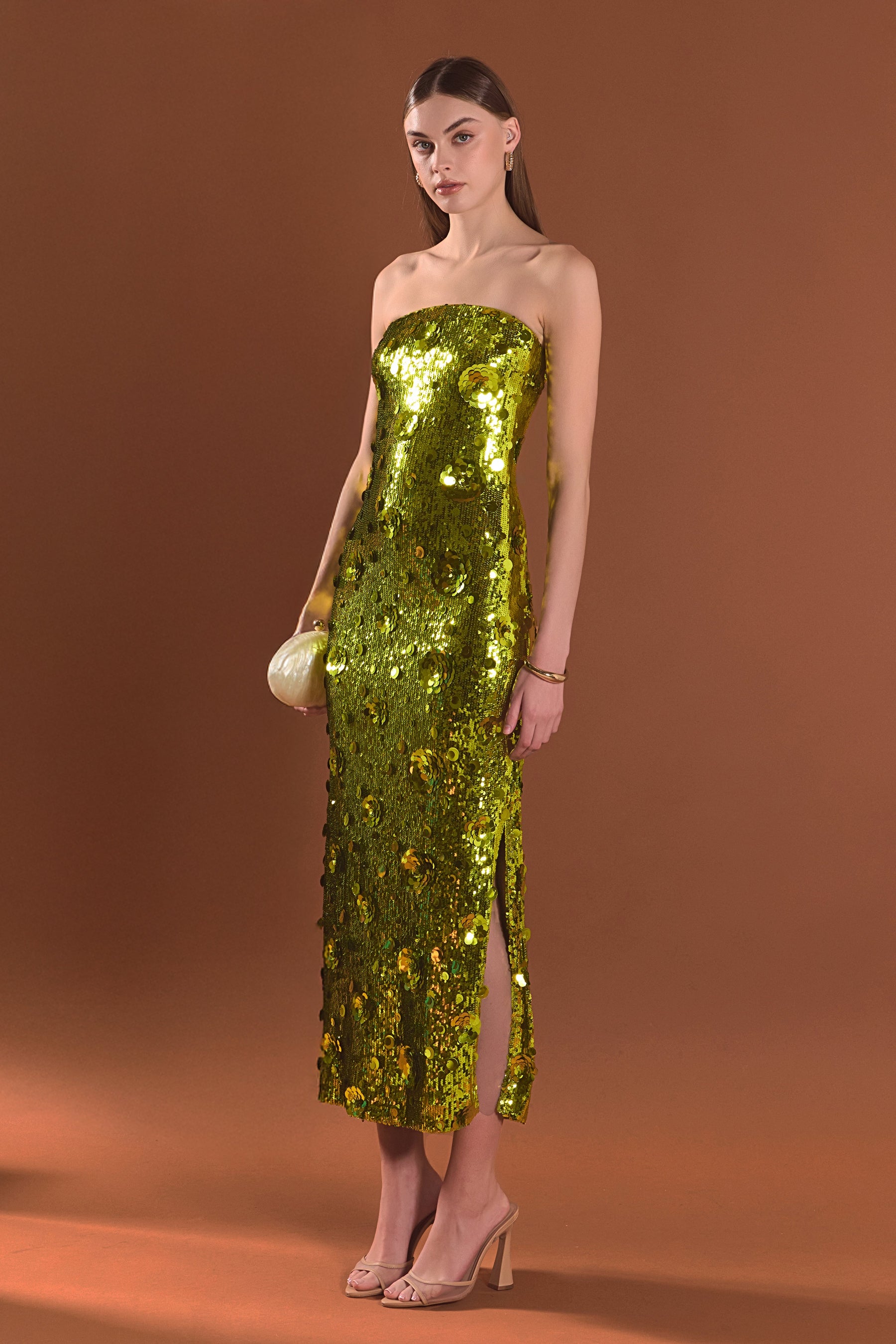 Sequined Applique Midi Dress