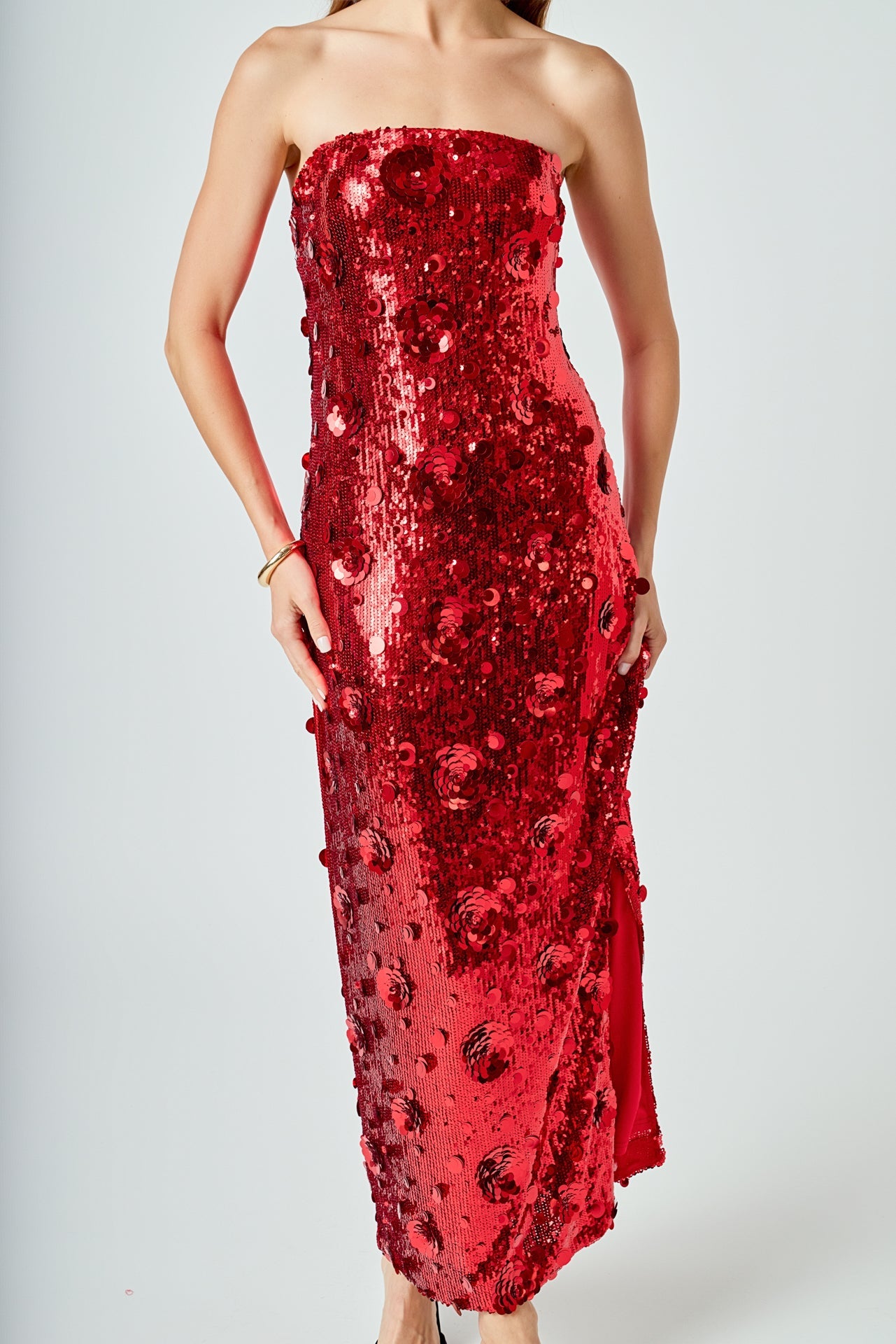 Sequined Applique Midi Dress