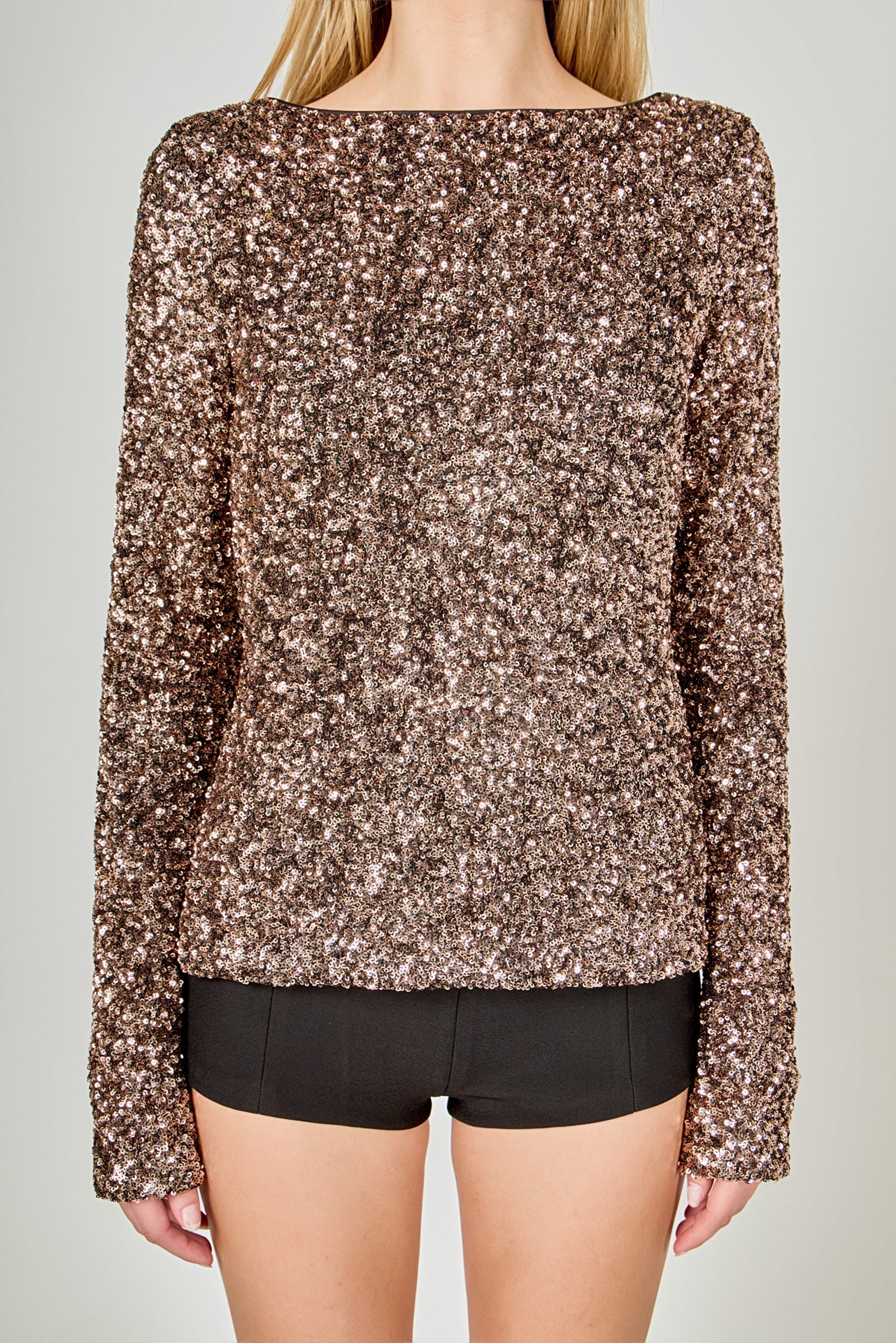 ENDLESS ROSE - Sequins Long Sleeve Fitted Top - TOPS available at Objectrare