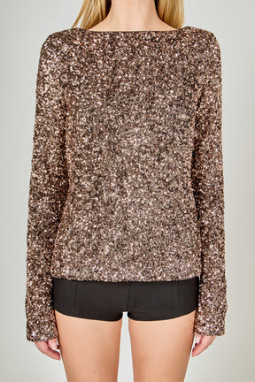 ENDLESS ROSE - Sequins Long Sleeve Fitted Top - TOPS available at Objectrare