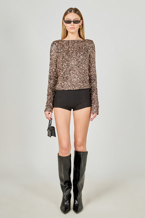 ENDLESS ROSE - Sequins Long Sleeve Fitted Top - TOPS available at Objectrare