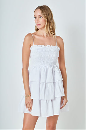 ENDLESS ROSE - Spaghetti Smocked Tiered Mini Dress - DRESSES available at Objectrare