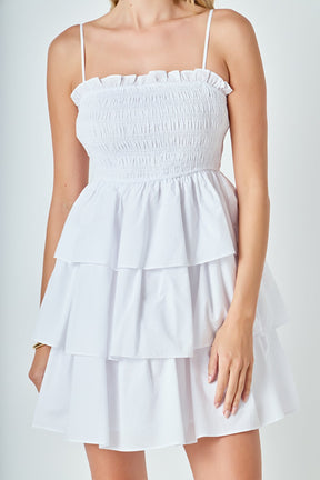 ENDLESS ROSE - Spaghetti Smocked Tiered Mini Dress - DRESSES available at Objectrare