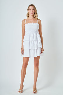 ENDLESS ROSE - Spaghetti Smocked Tiered Mini Dress - DRESSES available at Objectrare