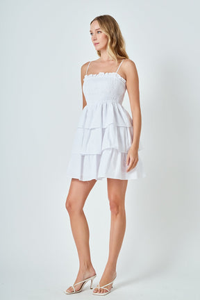 ENDLESS ROSE - Spaghetti Smocked Tiered Mini Dress - DRESSES available at Objectrare