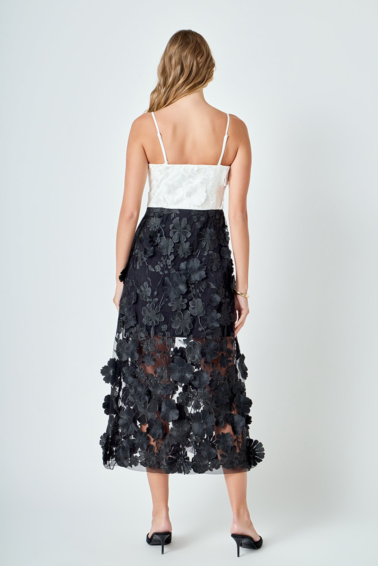 ENDLESS ROSE - Floral Colorblock Applique Midi Dress - DRESSES available at Objectrare