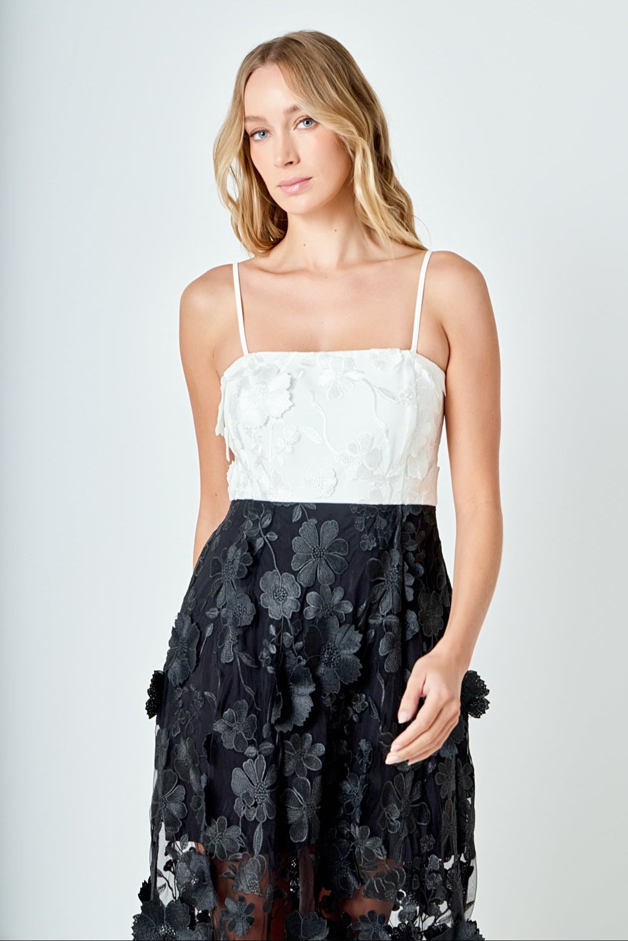 ENDLESS ROSE - Floral Colorblock Applique Midi Dress - DRESSES available at Objectrare