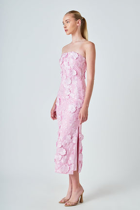 ENDLESS ROSE - Strapless 3D applique Midi Dress - DRESSES available at Objectrare