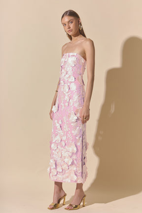 ENDLESS ROSE - Strapless 3D applique Midi Dress - DRESSES available at Objectrare